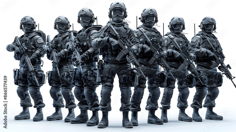 Elite SWAT Team in Tactical Gear Ready for High Risk Urban Combat Elite SWAT Team in Tactical Gear Ready for High Risk Urban Combat