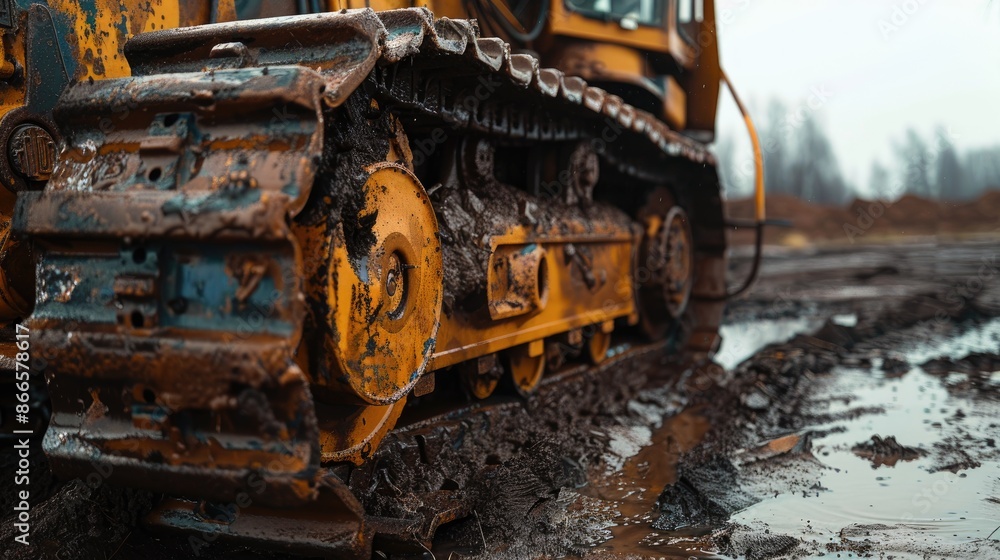 Large machinery wheel stuck in wet soil Large machinery wheel stuck in wet soil