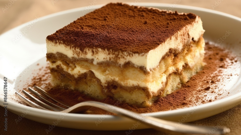 Delicious Tiramisu Dessert on a White Plate Delicious Tiramisu Dessert on a White Plate