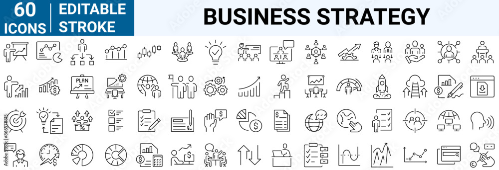 Business strategy line web icons. Business Management. Vision, Mission, Values, Human Resource. Editable stroke. Business strategy line web icons. Business Management. Vision, Mission, Values, Human Resource. Editable stroke.