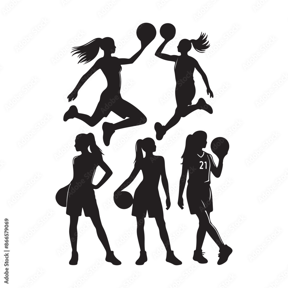 Obraz premium Art & Silhouettes of Basketball Players, Sport Men, Collection, Silhouette, Jump, Run, Ball, Lifestyle, Playoff, Dynamic, Player Illustration, Sport Silhouette