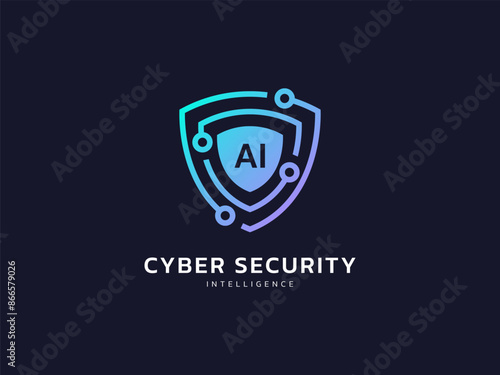 Cyber Security ai intelligence protection shield with circuit board lines cyber security and protection logo vector design concept. Artificial intelligence Protection Guard for big data, robot, ui.