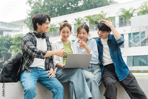 Portrait image of a group of Asian students at university.
