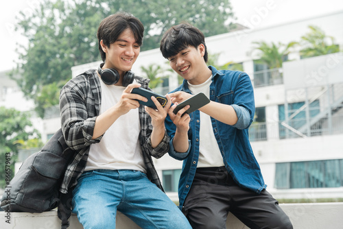Portrait image of a group of Asian students at university.