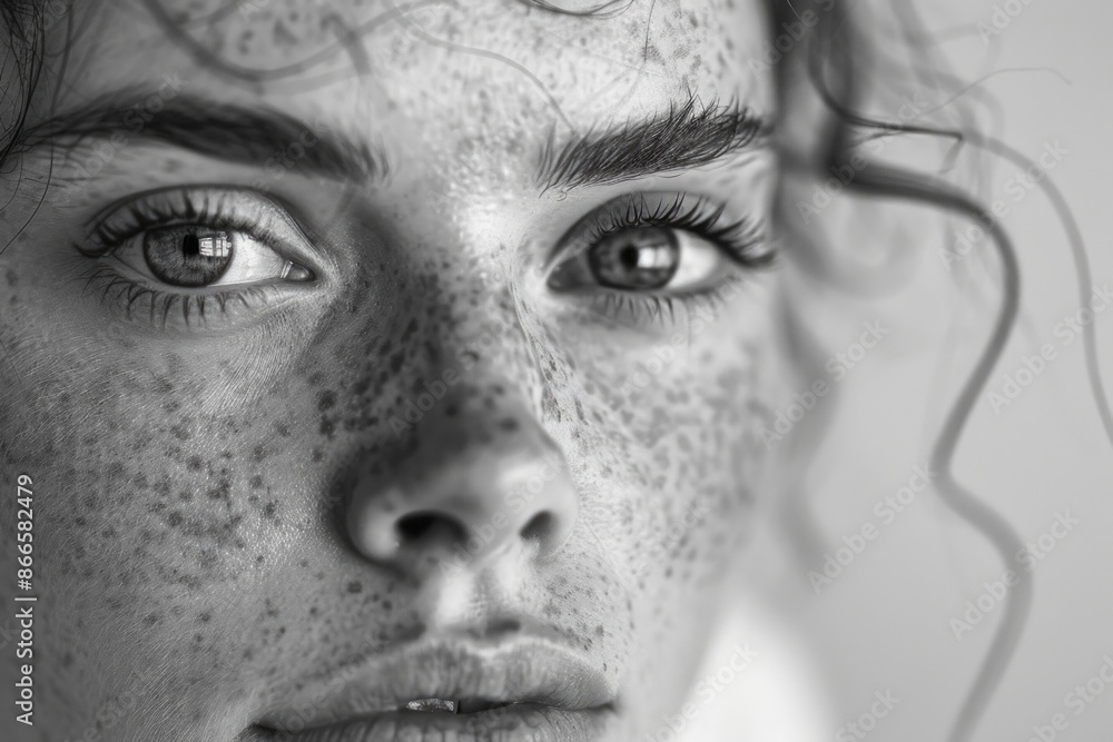 Naklejka premium A woman with a lot of hair and a lot of freckles on her face