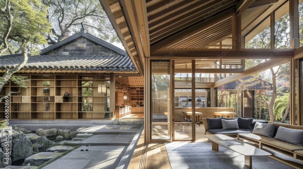 Modern Japanese Home With Wooden Architecture and  Expansive Windows