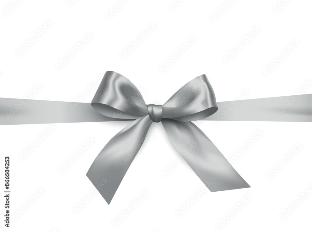 Vector realistic shiny silver ribbon with bow - gift wrapping decoration on white background Vector realistic shiny silver ribbon with bow - gift wrapping decoration on white background