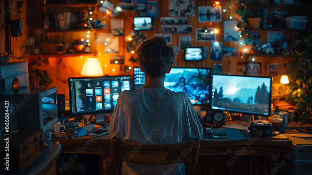 person working on a computer at home person working on a computer at home