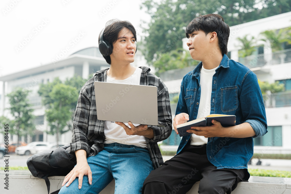 Portrait image of a group of Asian students at university. Portrait image of a group of Asian students at university.
