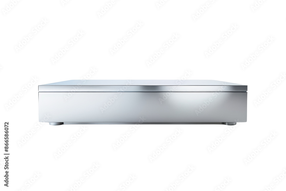 Metallic rectangular device on transparent background. Ideal for electronics, technology, and hardware themes in professional presentations or ads. Metallic rectangular device on transparent background. Ideal for electronics, technology, and hardware themes in professional presentations or ads.