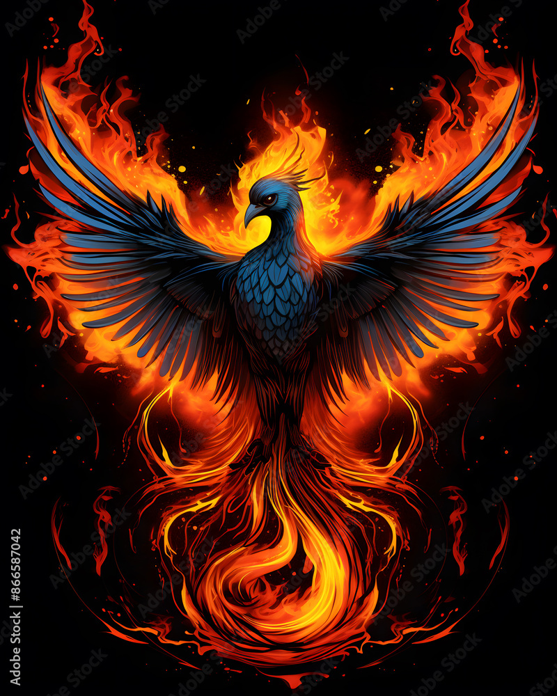 Obraz premium Phoenix Rising lurked in fire shadows
