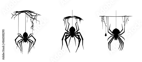 Halloween Hanging Spider Silhouette Vector