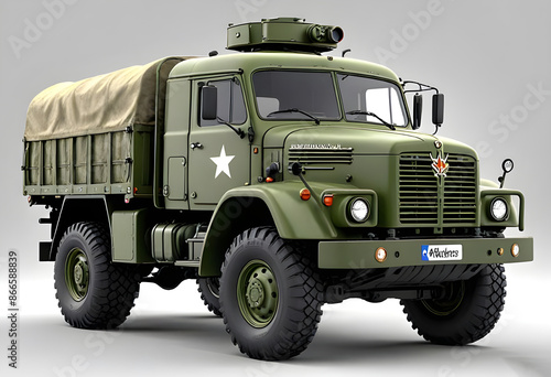 3D Model Cartoon military truck isolated Character 3D Rendered on a White Background.