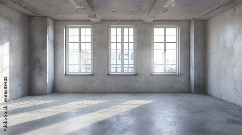 Empty Studio Apartment with Three Windows Empty Studio Apartment with Three Windows