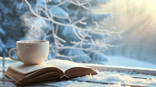 A cup of coffee is sitting on top of an open book