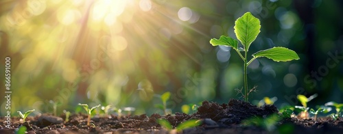 Young Sprout Growing in Soil Against Bright Sunlight