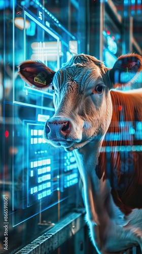 Farm animal care using new technology. AI generated illustration