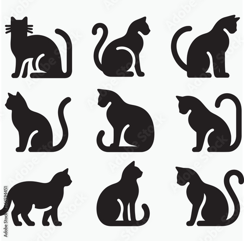 Vector cat silhouette view side for retro logos, Isolated on a white background.