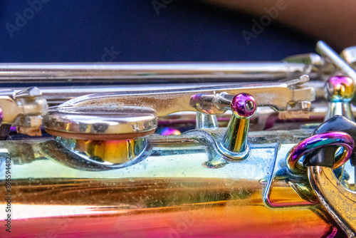 Canvas Print Chrome saxophone volume control button Take a close-up photo see details clearly