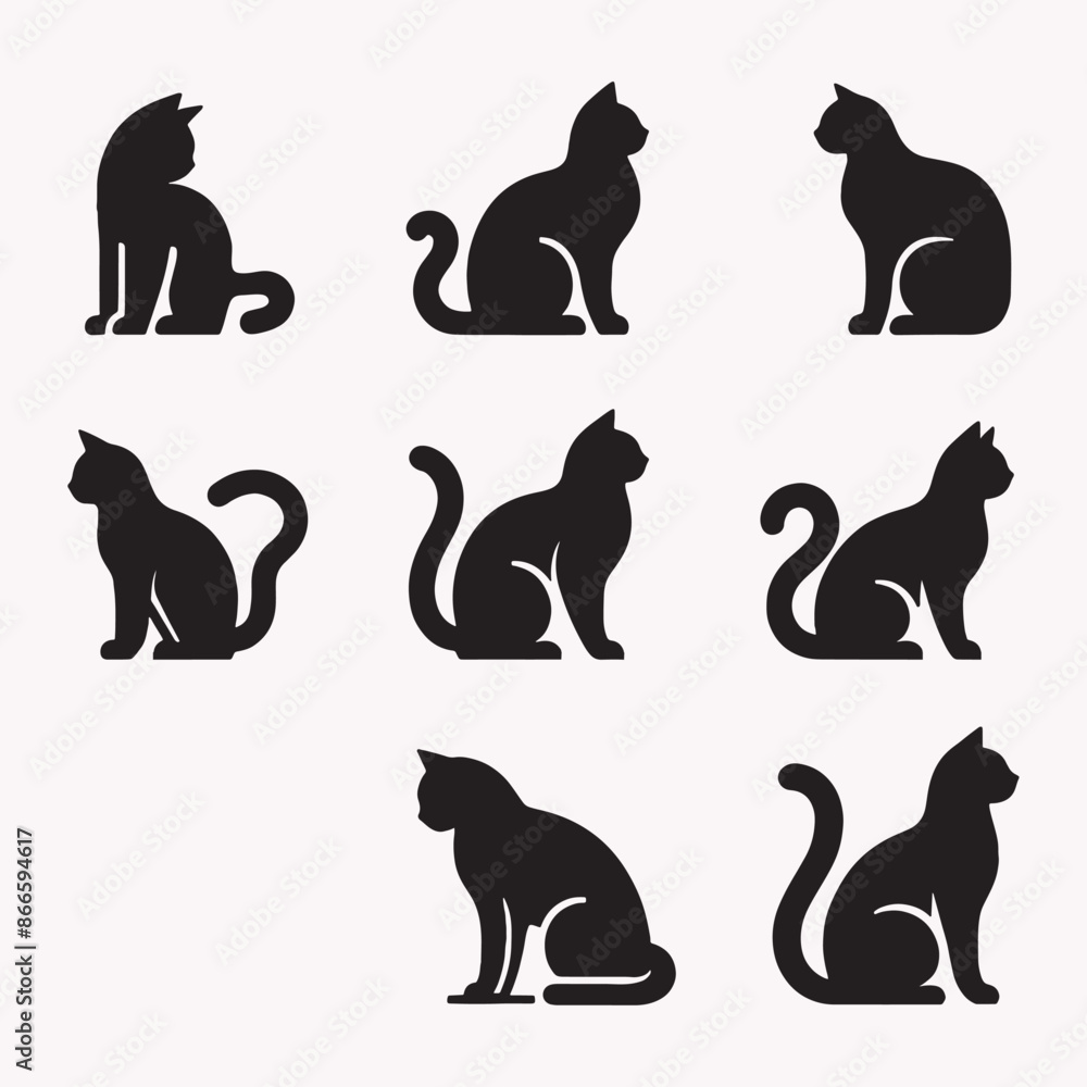 Vector cat silhouette view side for retro logos, Isolated on a white background. Vector cat silhouette view side for retro logos, Isolated on a white background.