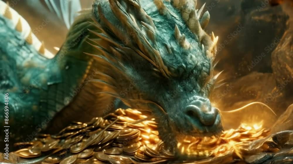 Powerful Green Dragon guarding a hidden Treasure in a mysterious cave ...
