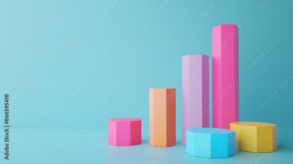 Colorful 3D bar chart against a blue background, representing business growth and data analysis in a visually engaging manner. Colorful 3D bar chart against a blue background, representing business growth and data analysis in a visually engaging manner.