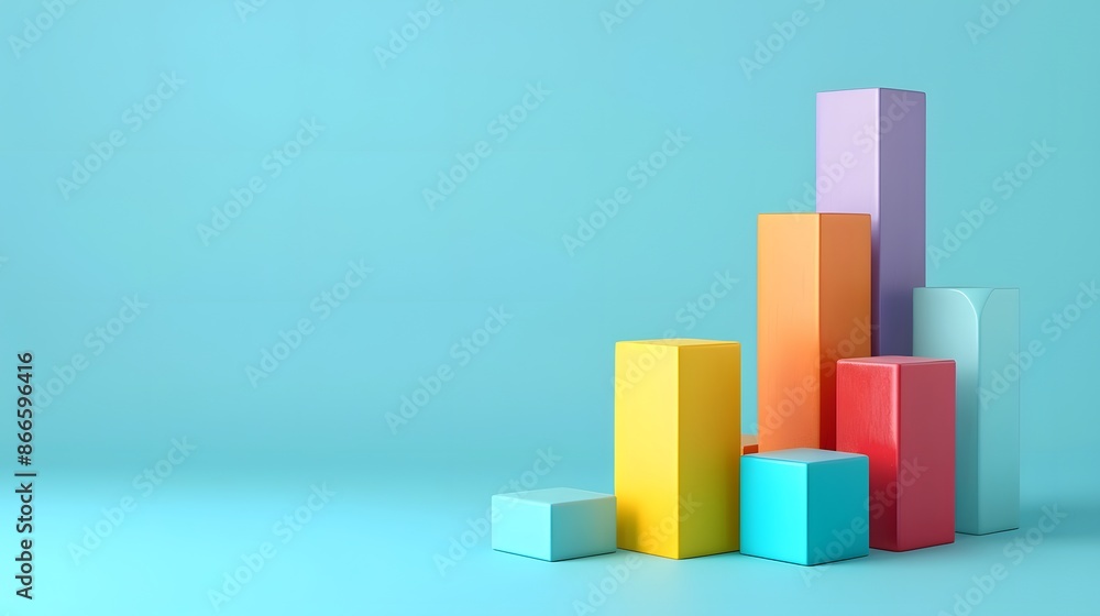 Colorful 3D bar graph on a blue background representing data analysis, business growth, and statistical comparison in a modern design. Colorful 3D bar graph on a blue background representing data analysis, business growth, and statistical comparison in a modern design.