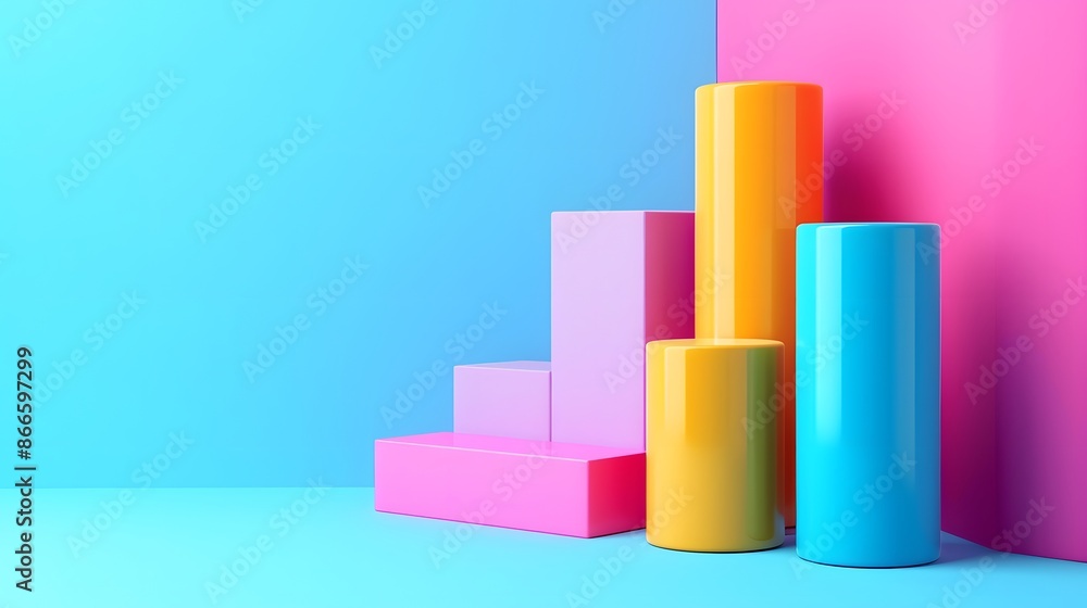 Colorful 3D geometric shapes arranged in a gradient background, perfect for creative design, art, and graphic projects.