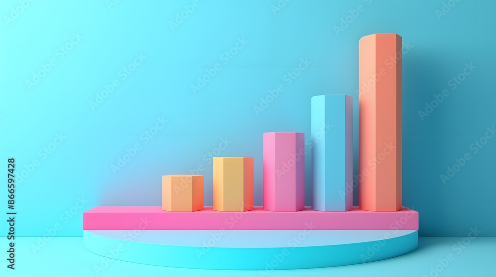 Colorful bar chart rendering on a blue background. Modern 3D illustration representing data analysis, growth, or statistics. Colorful bar chart rendering on a blue background. Modern 3D illustration representing data analysis, growth, or statistics.