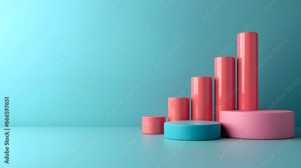 Colorful bar chart with varying heights against a blue background, representing data analysis, growth, and business performance. Colorful bar chart with varying heights against a blue background, representing data analysis, growth, and business performance.