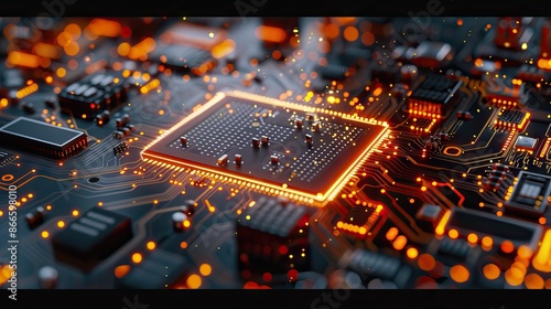 Microchip close-up with beautiful light. Puce lectronique, processeur en gros plan avec une belle lumi re. AI generated illustration photo