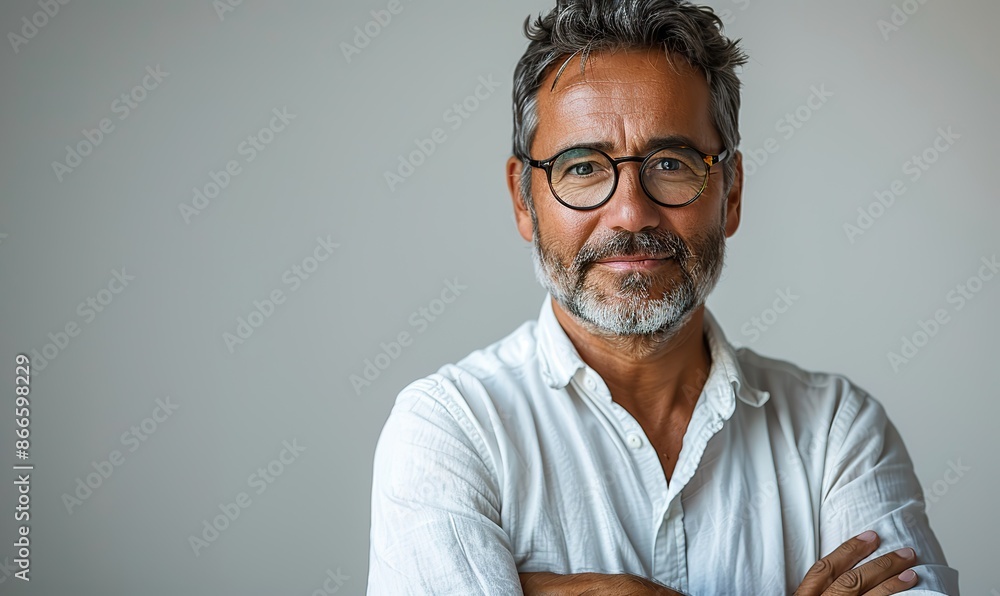 Businessman stands with arms crossed on white background. Businessman stands with arms crossed on white background.