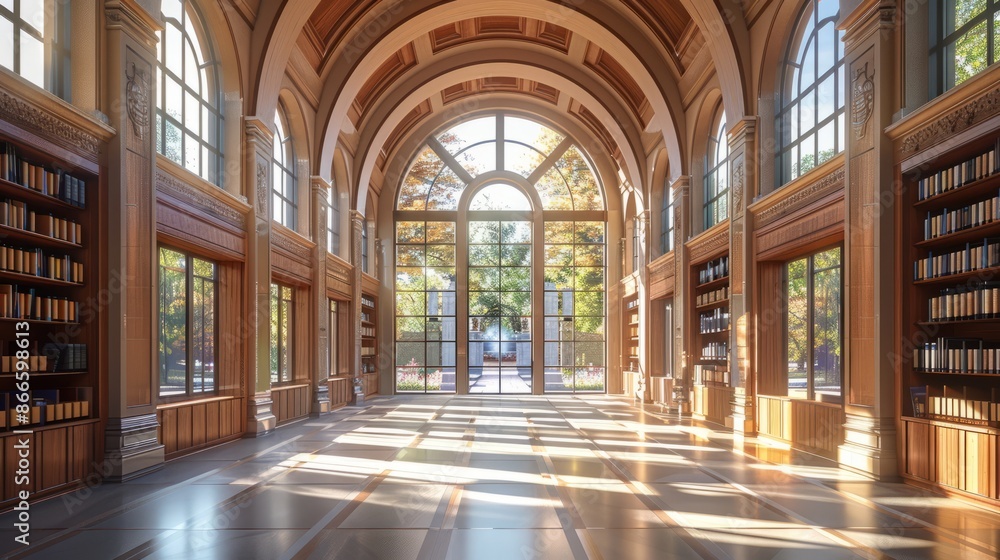Elegant library with arched windows Elegant library with arched windows