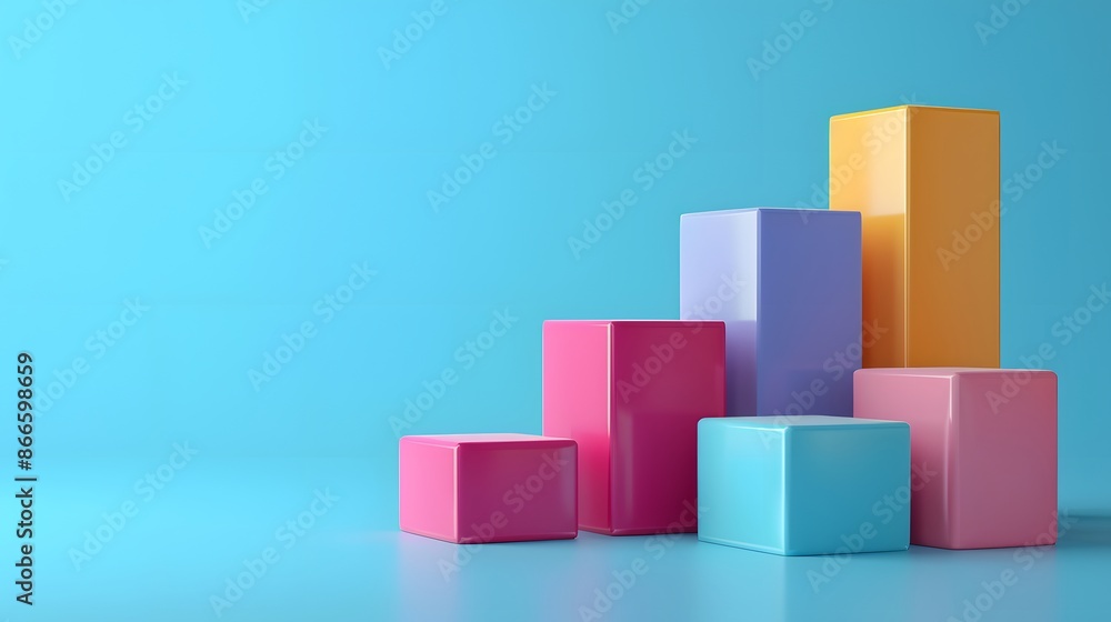 Colorful geometric blocks on a blue background, stacked in an abstract and minimalistic arrangement, perfect for modern design concepts. Colorful geometric blocks on a blue background, stacked in an abstract and minimalistic arrangement, perfect for modern design concepts.