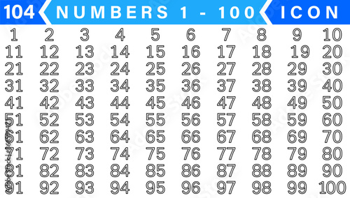 Numbers 1 - 100 - Black Circle , Inner White Border with White Numbers