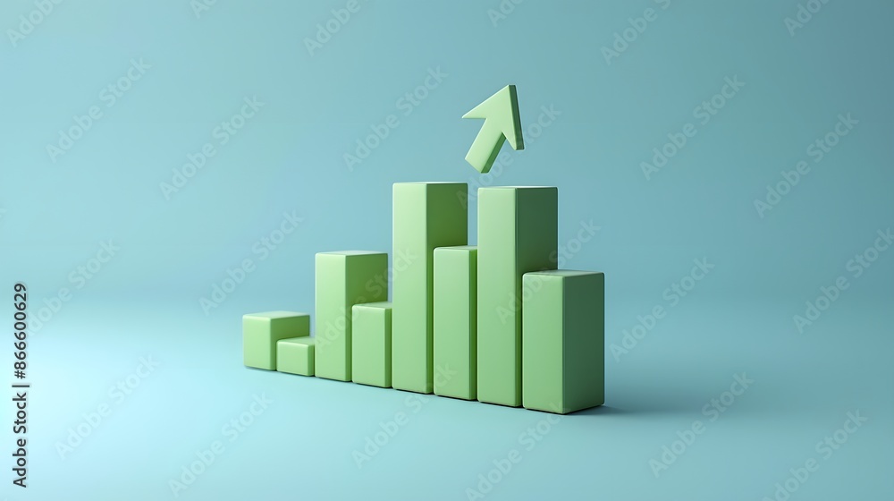 Green bar graph with upward arrow on light blue background, symbolizing growth, success, and positive financial or business trends. Green bar graph with upward arrow on light blue background, symbolizing growth, success, and positive financial or business trends.