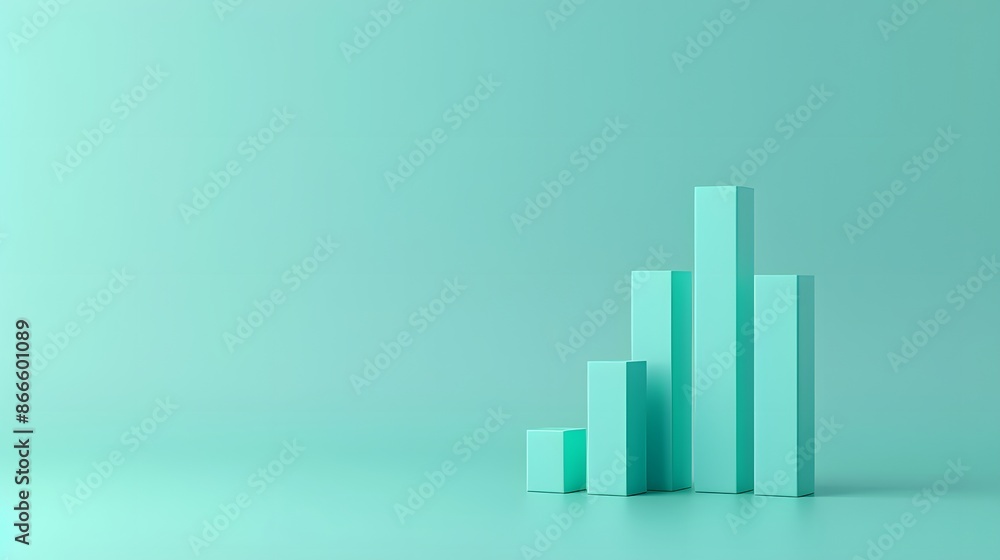 Minimalist 3D bar chart on mint green background, representing data analysis, business growth, and modern visual presentation. Minimalist 3D bar chart on mint green background, representing data analysis, business growth, and modern visual presentation.