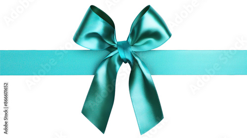 Turquoise ribbon with bow isolated on transparent or white background