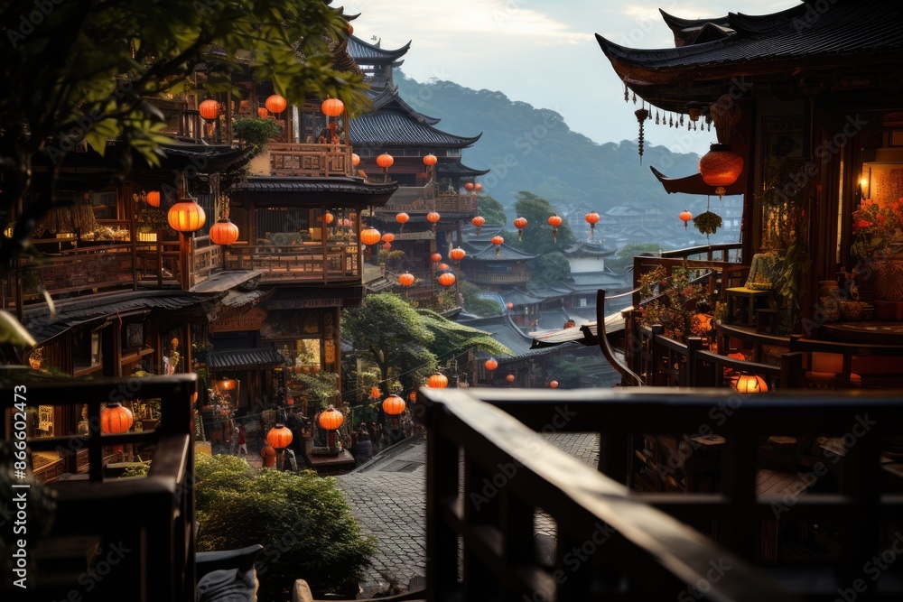 Taipei, Taiwan, the Jiufen (Jiufen Old Street) market, a picturesque mountain village., generative IA