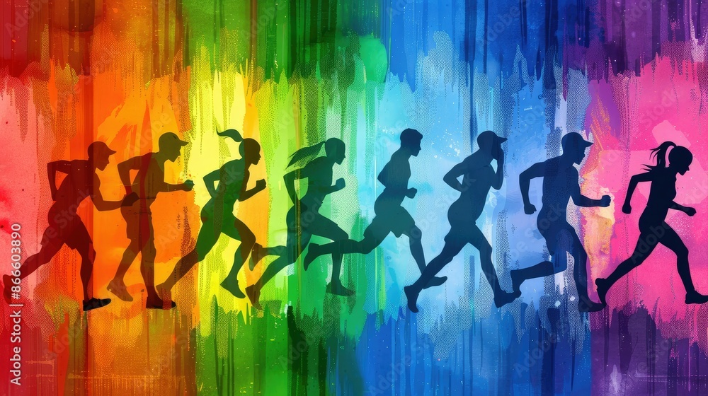 Silhouette of athletes against vibrant hues Silhouette of athletes against vibrant hues