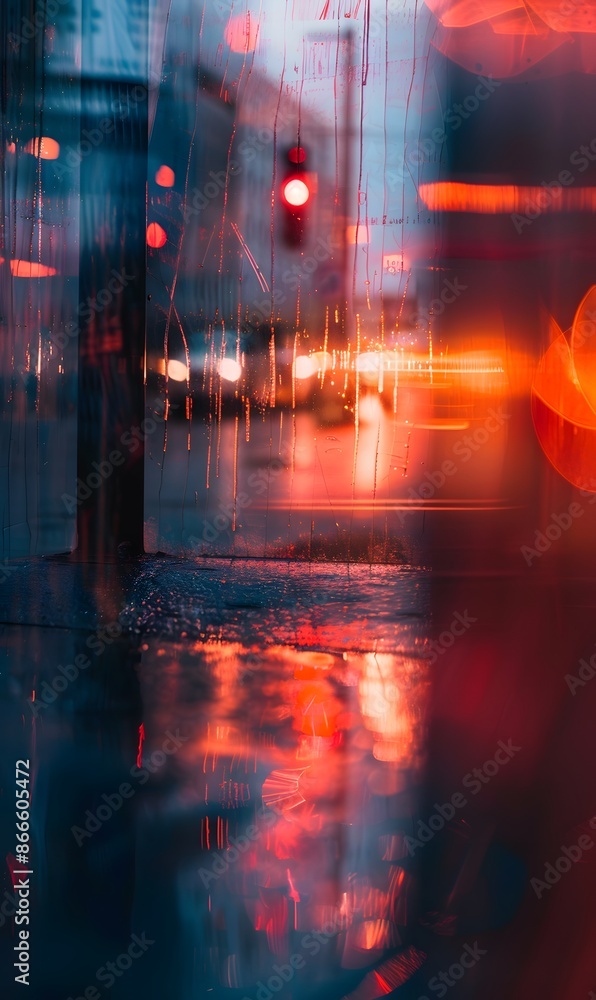Fototapeta premium A blurry photo of a street with a traffic light