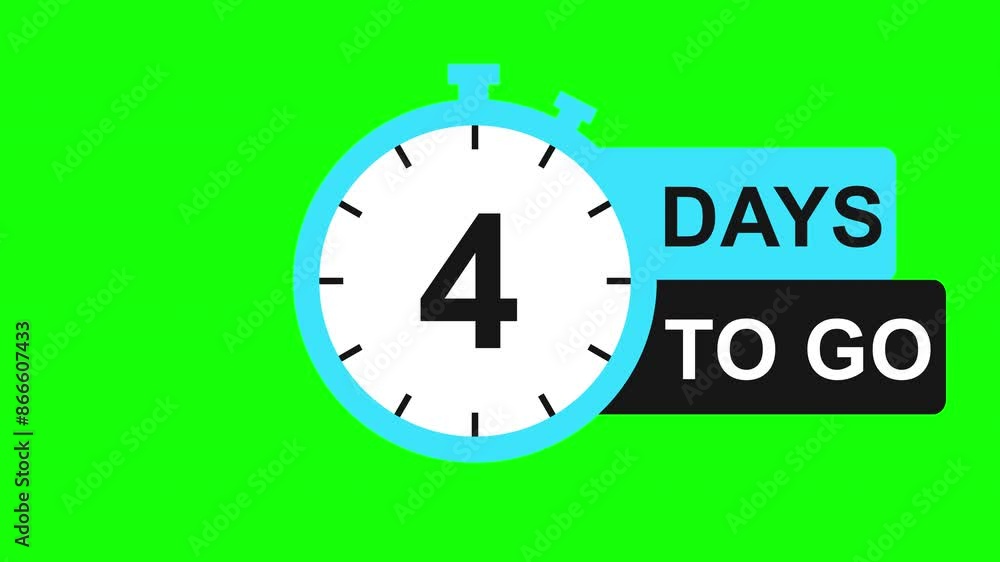 Four Days To Go, Animated Countdown 4 Days Left, Green Background Four Days To Go, Animated Countdown 4 Days Left, Green Background