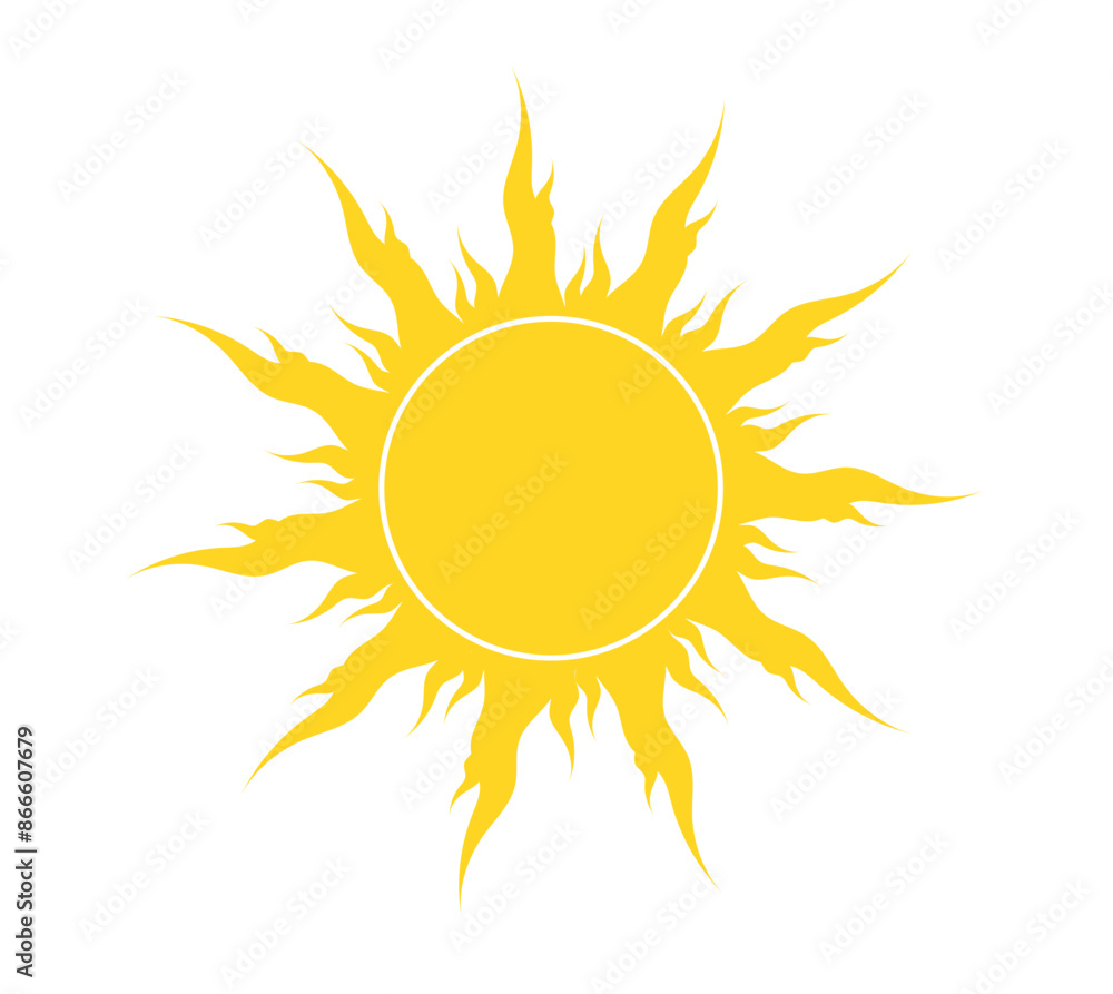 Sun icon isolated on white background. Sunshine, Sunset. Solar icon. Decorative circle full. Vector illustration Sun icon isolated on white background. Sunshine, Sunset. Solar icon. Decorative circle full. Vector illustration