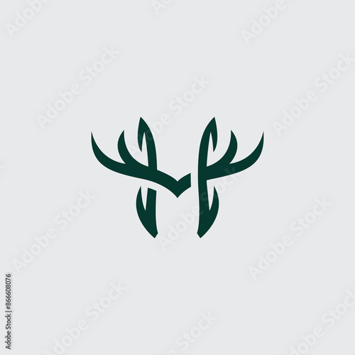 Letter H deer antlers logo design vector illustration 