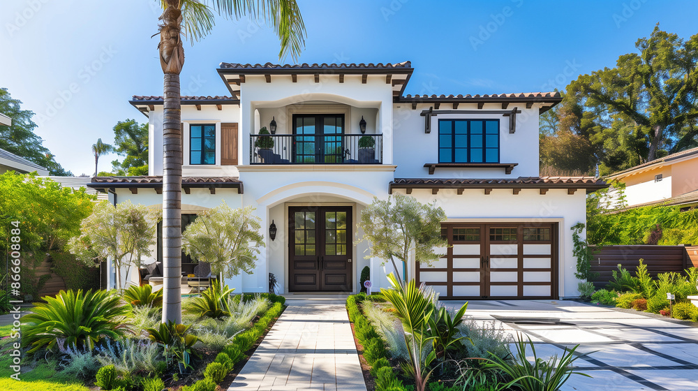 House with Garden. Architecture Exterior with Windows. Residential Building (one family). Real Estate. Suburban Residence. House with Garden. Architecture Exterior with Windows. Residential Building (one family). Real Estate. Suburban Residence.