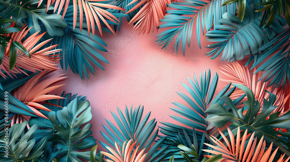 Tropical Palm leaves. Summer exotic frame background with place for text Tropical Palm leaves. Summer exotic frame background with place for text