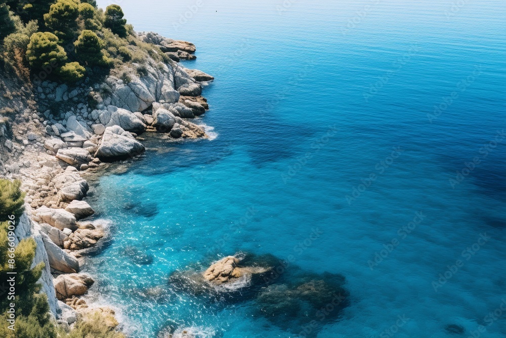 High angle shot of the ocean in different shades of blue in samos, greece High angle shot of the ocean in different shades of blue in samos, greece