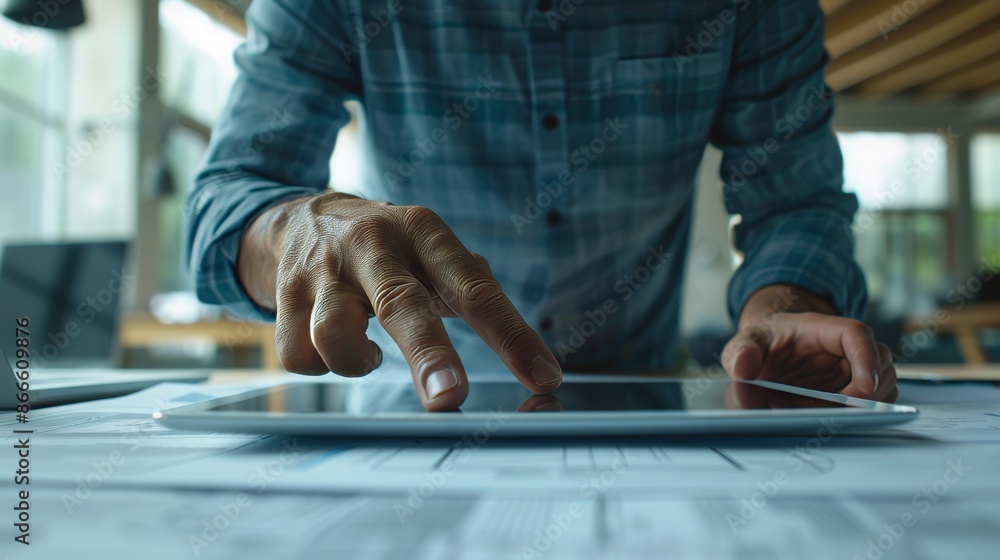 Working on a project with a high-tech tablet Working on a project with a high-tech tablet