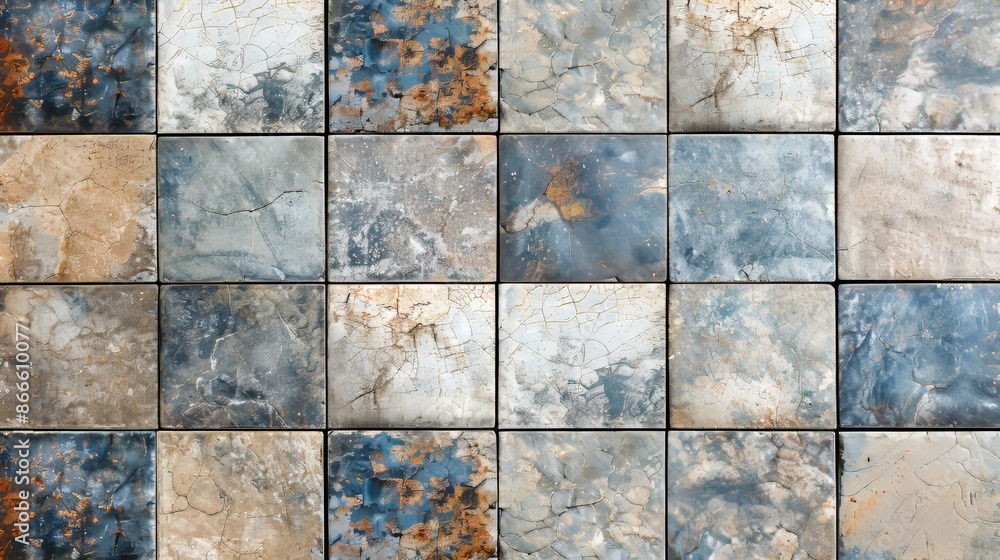 Fototapeta premium Tiles with textured square patterns on the background