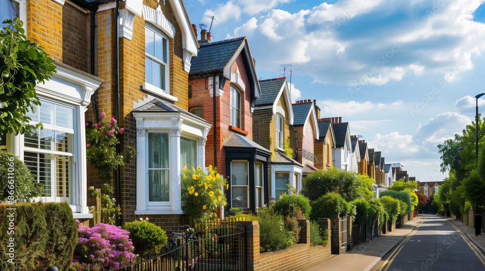 Victorian Townhouses in UK (England). Architecture Exterior with Windows. Residential Building (one family). Real Estate. Suburban Residence. Victorian Townhouses in UK (England). Architecture Exterior with Windows. Residential Building (one family). Real Estate. Suburban Residence.